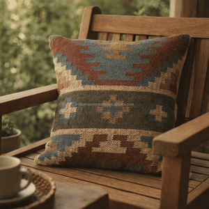 Geometric Kilim Pillow Cover 45x45 Decorative Lightweight Kilim Designer Handwoven <b>Sofa</b> Chair <b>Bed</b> Cushion Cover Made in India - Product Image 6