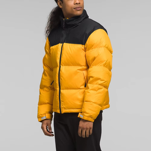 Men's Quilted Winter Jacket Yellow <b>Black</b> Color Block Full Sleeve Stand Collar Zipper Closure Thick Warm Outerwear - Product Image 2