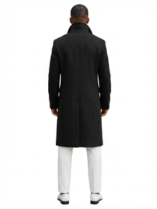 Men's Long <b>Wool</b> Double Breasted Trench Coat Turn-down Collar Solid Color Overcoat Regular Fit White <b>Pants</b> Outfit - Product Image 2