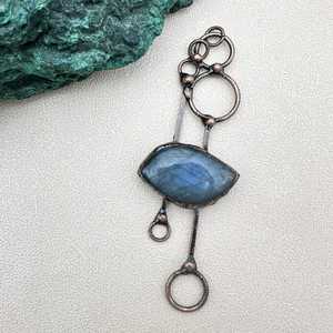Pendentif connecteur œil de labradorite naturelle, fait main, artisanal, en pierre précieuse, composant de bijouterie en argent sterling, cadeau - Product Image 6