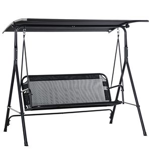 Giardino # # # # Sedia a dondolo da veranda a 2 posti con tettuccio regolabile, braccioli, tessuto Texeline, telaio in acciaio, per esterni, nera - Product Image 1