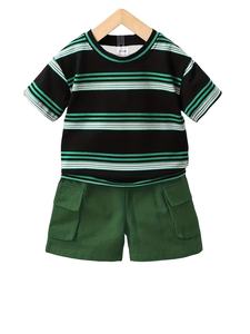 Vêtements d'été en coton pour enfants, t-shirt à manches courtes pour bébés garçons, ensemble de vêtements de printemps, quantité personnalisée, costume de plomb - Product Image 3