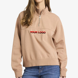 Sweat-shirts d'extérieur pour femmes à col montant zippé 1/4, en molleton de coton 320 GSM, coupe ample, coupe courte, personnalisables avec votre logo, vente chaude, OEM - Product Image 1