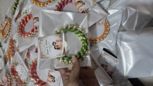 Handcrafted Silk Thread Bangles with <b>Gota</b> Patti and Pearl Personalized Wedding Favors and Ethnic Celebratory Jewelry - Product Image 2