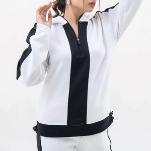 Women Plus Size Tracksuit Set White Black Color Blocking Half-<b>Zip</b> Long Sleeve Loose Fit Autumn Full Length With Side Pockets - Product Image 5