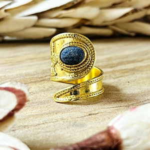 Market Favorite Boho <b>Lapis</b> <b>Lazuli</b> <b>Ring</b> Vintage Brass Band Women 18k Gold Plated Antique Tribal Bypass Shield Wholesale/OEM/ODM - Product Image 1