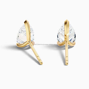 2 Ct Pear Cut Lab Grown Diamond Solitaire Unisex Stud Earrings 14k Solid Gold 1.75g Luxury Everyday Wedding Engagement Party - Product Image 3