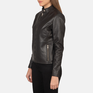 Wholesale Genuine Napa Leather Women's Cropped Biker Jacket Gothic <b>Black</b> <b>Bolero</b> <b>Shrug</b> Slim OEM ODM Women's Genuine Cowhide - Product Image 2