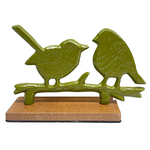 Figurine d'oiseau en métal, couple vert sur branche, décoration de maison, thème animal contemporain, objet décoratif toutes saisons - Product Image 1