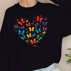 Sudaderas con estampado de mariposas coloridas en forma de corazón para mujer Tela de punto informal - Product Image 1