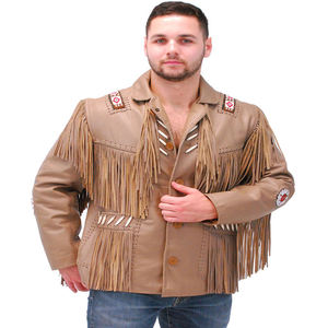 Men Cow Skin <b>Suede</b> Breathable Tassel Fringe <b>Leather</b> <b>Jacket</b> Turn-down Collar Western Style Casual Winter Coat 240g - Product Image 2