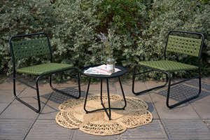 Outdoor Garden Set <b>2</b> Seater Rattan <b>Chairs</b> With Steel Frame And Round Table Weather Resistant Contemporary Design - Product Image 1