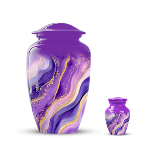 Urna Funeraria de Mármol Morado con Detalles en Dorado, Tamaño Adulto, Diseño Personalizable - Product Image 1