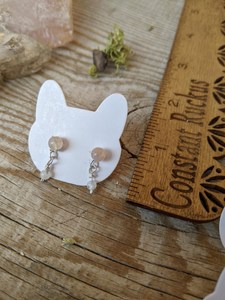 <b>Moonstone</b> And Flower Agate Crystal Stud <b>Earrings</b> Minimalist Handmade <b>Earrings</b> Gift For Her - Product Image 2