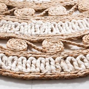 Tapis rond en jute fait main, style bohème abstrait, tissage plat, pour salon, nettoyage facile, épaisseur 0,2-0,4 pouces - Product Image 2