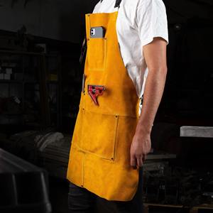 Premium Split Cowhide Leather Welding Apron <b>Fire</b>-Resistant Safety Protective Work Apron with Utility <b>Tool</b> Pockets for Welders - Product Image 6