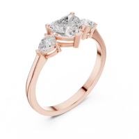 Bague de fiançailles en or rose avec diamant de laboratoire taille cœur et trois pierres latérales en forme de poire pour femme, cadeau d'anniversaire ou de promesse