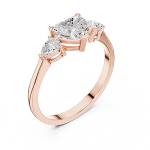 Bague de fiançailles en or rose avec diamant de laboratoire taille cœur et trois pierres latérales en forme de poire pour femme, cadeau d'anniversaire ou de promesse - Product Image 1