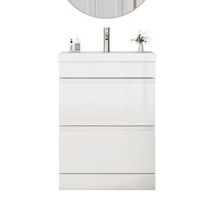 Mobile Bagno Autoportante da 24 Pollici a Montaggio Rapido con Lavabo e Chiusura Ammortizzata, 2 Cassetti - Product Image 6