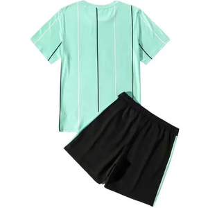 Wholesale Price Mens Striped T Shirt And Shorts Two Piece Outfit Breathable Training Gym Activewear Performance Matching <b>Set</b> - Product Image 4