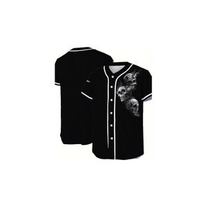 Maillot de baseball pour homme, col en V, imprimé, personnalisable avec le nom de l'équipe, boutons, manches courtes, respirant, séchage rapide, polyester/coton - Product Image 3