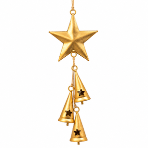 Colección de Campanas Navideñas de Hierro Fundido con un Motivo de Rayos de Sol en Relieve, Perfil en Forma de Corazón y Elegantes Colgantes Cónicos - Product Image 3