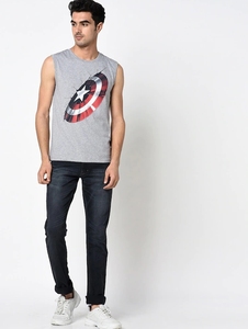 เสื้อกล้ามแขนกุดสีเทาสำหรับผู้ชาย พิมพ์ลาย คอกลม ชุดลำลอง - Product Image 1
