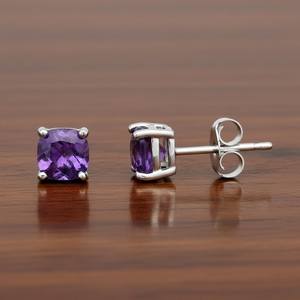 Pendientes de Amatista con Corte Cojín, Piedra de Nacimiento de Febrero, Plata de Ley 925, Chapado en Oro de 14K, Regalo de Joyería - Product Image 3
