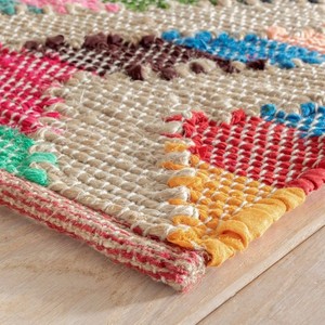 Tapis géométrique rectangulaire en jute fait main, style bohème, à poils ras, pour salon, nettoyage localisé - Product Image 6