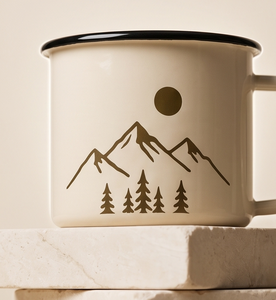 Custom Camp Mug Wilderness Nature Graphic Design Alpine Scenery Off White Enamelware Bulk B2B Manufacturer Sourcing Hub Network - Product Image 5