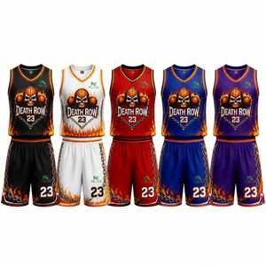 Conjunto de Uniforme de Baloncesto Personalizado para Hombre con Diseño de Calavera y Fuego, Camiseta de Malla Sublimada y Pantalones Cortos, Ropa Deportiva para Equipo, Kit de Equipamiento para Juego, Venta OEM Profesional - Product Image 1