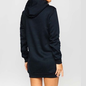 Robe sweat à capuche noire respirante pour femme, manches courtes ou longues, poches, couleur unie, décontractée, pour l'automne - Product Image 5