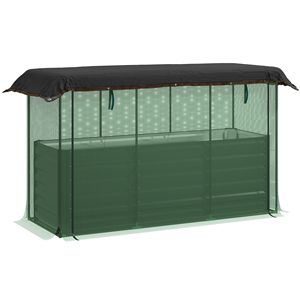 Jardinière surélevée en acier galvanisé gris foncé avec cage de culture et toile d'ombrage pour fleurs, légumes et herbes - Product Image 1