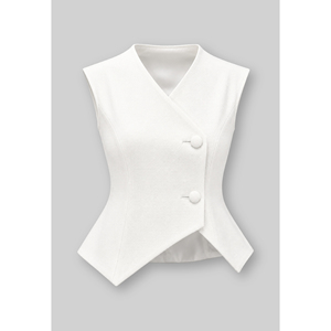 Chaleco Corto Elegante Blanco de Tafetán para Mujer, Cuello en V Asimétrico, Traje de Oficina a Medida, ODM OEM GLENDA - Product Image 6