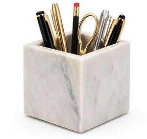 Square Shape <b>White</b> marble <b>Pen</b>/Pencil/Color/Markle/Scissor Storage Crafts Perfect For Desktop With Amazing Price - Product Image 1