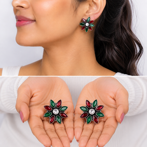 Boucles d'oreilles à fleurs pour femmes |   Agate Facettée Sertie dans un Cadre en Laiton Plaqué Argent Vintage 0,3 mm |   Bijoux de mariage ER-991 ARTS JEWELS - Product Image 3