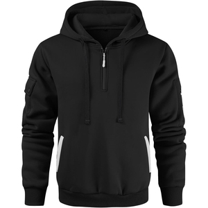 Sweat-shirt à capuche noir pour homme, coupe classique, couleur unie, pull décontracté avec poches, matière polaire tricotée, vêtement d'automne - Product Image 3