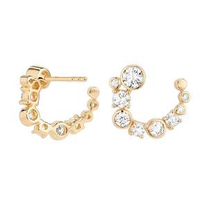 Pendientes de Aro Curvos de Oro Sólido de 14K con Diamantes Redondos Engastados en Bisel, Diamantes Cultivados en Laboratorio con Aspecto de Burbuja, para Uso Diario - Product Image 4