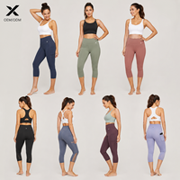 Pantalones Capri de Yoga para Mujer X Sports City, Corte Regular, Largo hasta la Pantorrilla, Mezcla de Spandex y Poliéster, Cintura Elástica que Absorbe la Humedad, para Otoño
