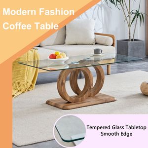 Tavolino da Caffè Moderno con Piano in Vetro e Base in Legno Naturale in MDF per Soggiorni e Zone Relax - Product Image 5