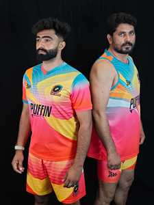 ชุดเสื้อรักบี้แบบสั่งทำพิเศษ PUFFIN SPORTS คอวี แขนสั้น ระบายอากาศได้ดี ผลิตจากโพลีเอสเตอร์ ชุดกีฬาผู้ชายสำหรับฤดูร้อน - Product Image 1
