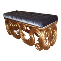 Banc de style français antique, ottoman vintage, meubles de maison, tabouret en bois rembourré en velours, chaise de salon