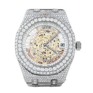 Montre de luxe pour homme, sport, verre saphir, squelette, diamant moissanite, quartz automatique, acier inoxydable, résistance à l'eau 10 bars - Product Image 1