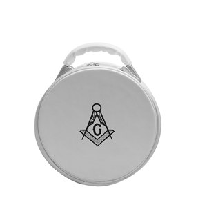 White Round <b>Compass</b> G Machine Embroidered Black Imitation Leather Lightweight Masonic Cap Case Without Strap - Product Image 1