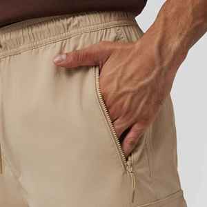 Pantalon de survêtement cargo beige pour homme, taille élastique avec cordon de serrage, plusieurs poches, décontracté, pour l'automne, en coton mi-lourd - Product Image 2