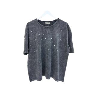 T-shirt Homme Oversize 100% Coton Délavé à l'Acide, Motif Perlé Thermocollé avec Strass Scintillants, Tissu Tissé – Grande Vente - Product Image 4