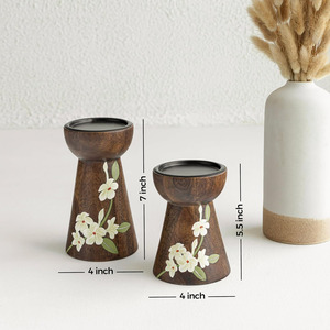 Juego de 2 Portavelas de Madera Pintados a Mano Bella, Portavelas Decorativos de Madera de Mango, Candelabros Rústicos para Mesa de Estilo Rústico - Product Image 2