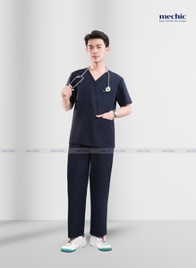 Conjunto de Uniforme Médico para Hombre, Cuello en V, Color Azul Marino, Manga Corta, Pantalones de Punto de Poliéster, Rayón y Spandex Incluidos - Product Image 2