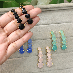 ต่างหูแบบติดหูประดับพลอยคาลซิโดนีสีดำและทองเหลืองชุบทอง 18K สไตล์โรแมนติก สำหรับผู้หญิง แฟชั่นเครื่องประดับ ของขวัญวันเกิด - Product Image 6