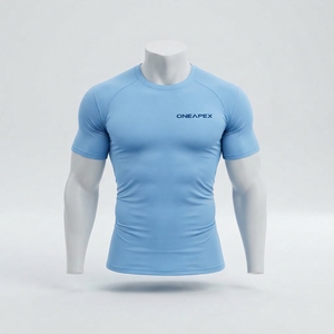 Camiseta de Compresión para Hombre, Azul Claro, Manga Corta, Deportiva, para Gimnasio, Entrenamiento, Ropa Deportiva, Logotipo Personalizado, Fitness, Running, Ejercicio - Product Image 2
